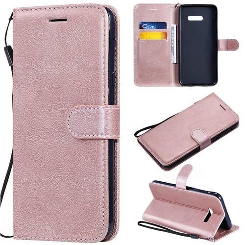 Retro Greek Classic Smooth PU Leather Wallet Phone Case for LG G8X ThinQ - Rose Gold