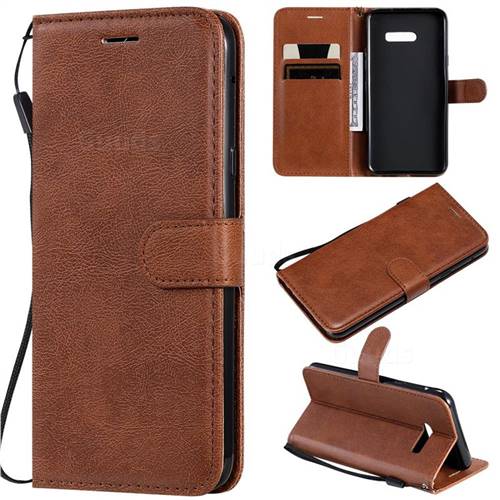 Retro Greek Classic Smooth PU Leather Wallet Phone Case for LG G8X ThinQ - Brown