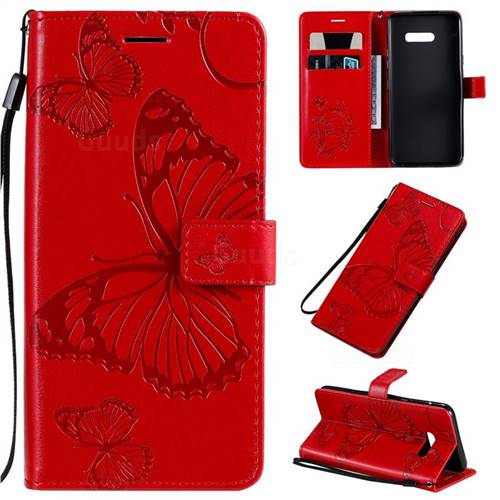 Embossing 3D Butterfly Leather Wallet Case for LG G8X ThinQ - Red