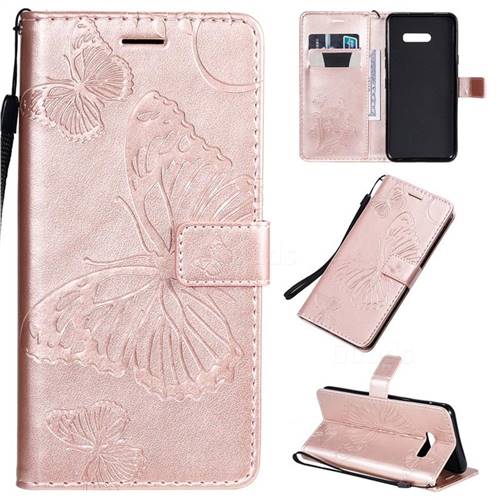 Embossing 3D Butterfly Leather Wallet Case for LG G8X ThinQ - Rose Gold