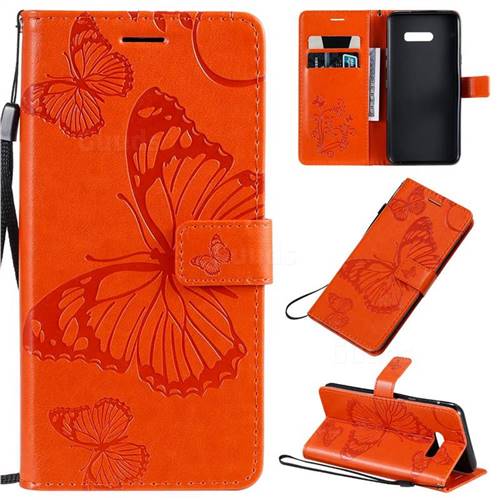 Embossing 3D Butterfly Leather Wallet Case for LG G8X ThinQ - Orange