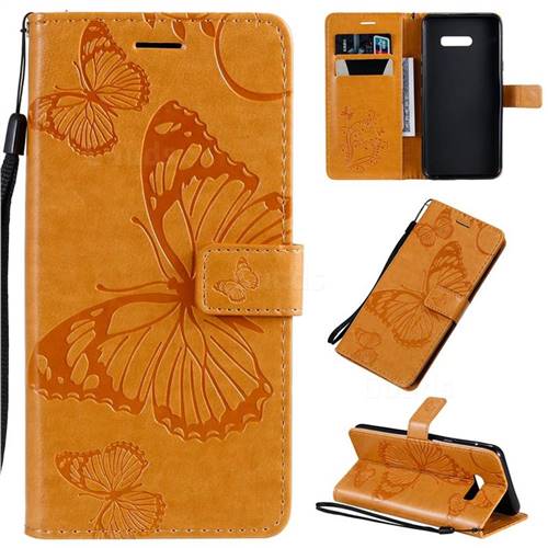 Embossing 3D Butterfly Leather Wallet Case for LG G8X ThinQ - Yellow