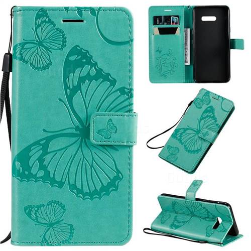 Embossing 3D Butterfly Leather Wallet Case for LG G8X ThinQ - Green