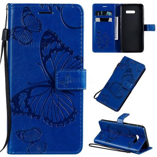Embossing 3D Butterfly Leather Wallet Case for LG G8X ThinQ - Blue