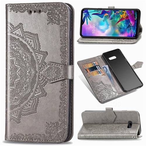 Embossing Imprint Mandala Flower Leather Wallet Case for LG G8X ThinQ - Gray