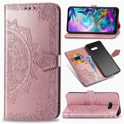 Embossing Imprint Mandala Flower Leather Wallet Case for LG G8X ThinQ - Rose Gold
