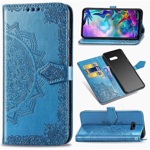 Embossing Imprint Mandala Flower Leather Wallet Case for LG G8X ThinQ - Blue