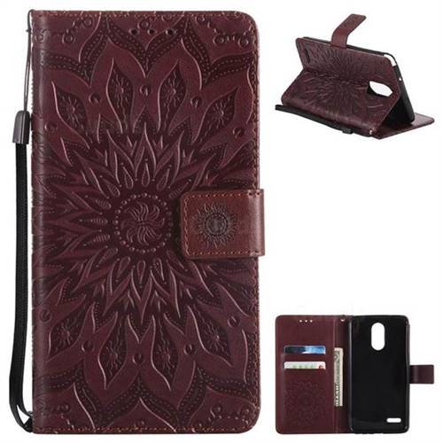 Embossing Sunflower Leather Wallet Case for LG Stylo 3 Plus / Stylus 3 Plus - Brown