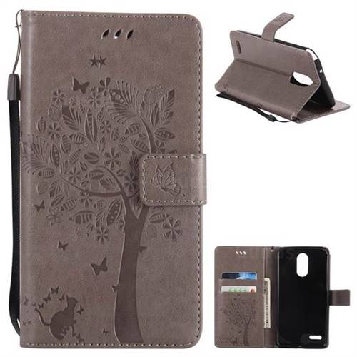 Embossing Butterfly Tree Leather Wallet Case for LG Stylo 3 Plus / Stylus 3 Plus - Grey