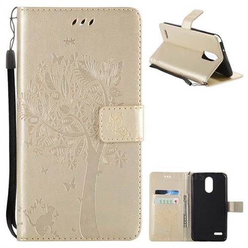 Embossing Butterfly Tree Leather Wallet Case for LG Stylo 3 Plus / Stylus 3 Plus - Champagne