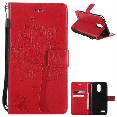 Embossing Butterfly Tree Leather Wallet Case for LG Stylo 3 Plus / Stylus 3 Plus - Red