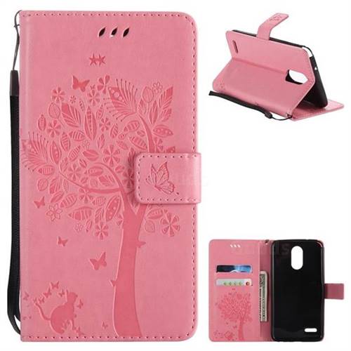 Embossing Butterfly Tree Leather Wallet Case for LG Stylo 3 Plus / Stylus 3 Plus - Pink