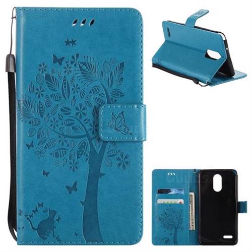 Embossing Butterfly Tree Leather Wallet Case for LG Stylo 3 Plus / Stylus 3 Plus - Blue