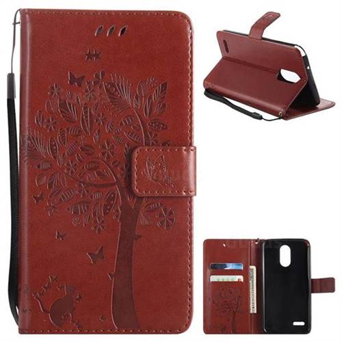 Embossing Butterfly Tree Leather Wallet Case for LG Stylo 3 Plus / Stylus 3 Plus - Brown
