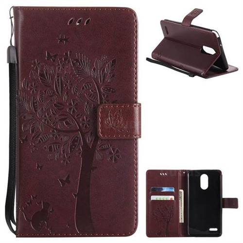 Embossing Butterfly Tree Leather Wallet Case for LG Stylo 3 Plus / Stylus 3 Plus - Coffee