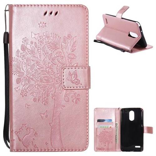Embossing Butterfly Tree Leather Wallet Case for LG Stylo 3 Plus / Stylus 3 Plus - Rose Pink