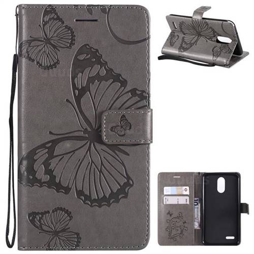 Embossing 3D Butterfly Leather Wallet Case for LG Stylo 3 Plus / Stylus 3 Plus - Gray