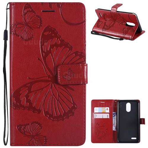 Embossing 3D Butterfly Leather Wallet Case for LG Stylo 3 Plus / Stylus 3 Plus - Red