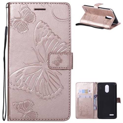 Embossing 3D Butterfly Leather Wallet Case for LG Stylo 3 Plus / Stylus 3 Plus - Rose Gold