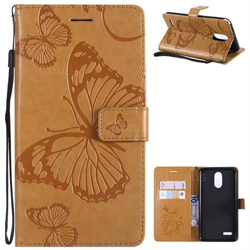 Embossing 3D Butterfly Leather Wallet Case for LG Stylo 3 Plus / Stylus 3 Plus - Yellow