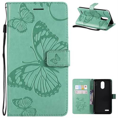 Embossing 3D Butterfly Leather Wallet Case for LG Stylo 3 Plus / Stylus 3 Plus - Green