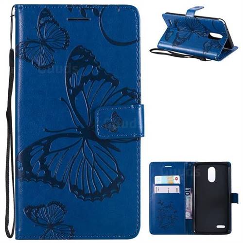 Embossing 3D Butterfly Leather Wallet Case for LG Stylo 3 Plus / Stylus 3 Plus - Blue