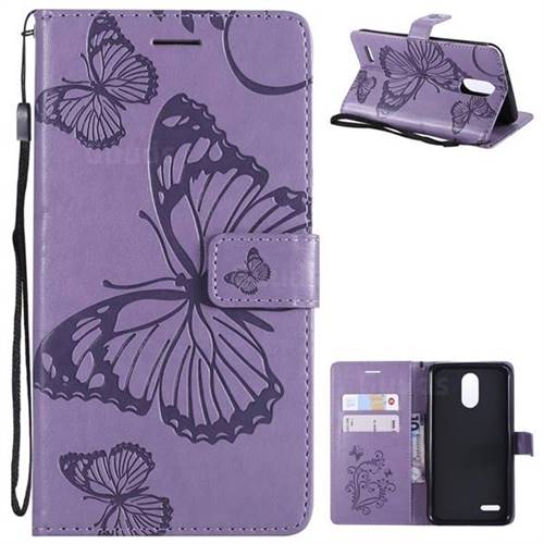 Embossing 3D Butterfly Leather Wallet Case for LG Stylo 3 Plus / Stylus 3 Plus - Purple