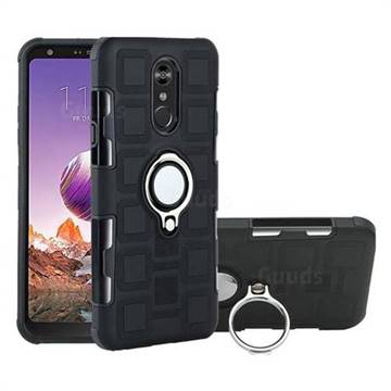Ice Cube Shockproof PC + Silicon Invisible Ring Holder Phone Case for LG Stylo 4 - Black
