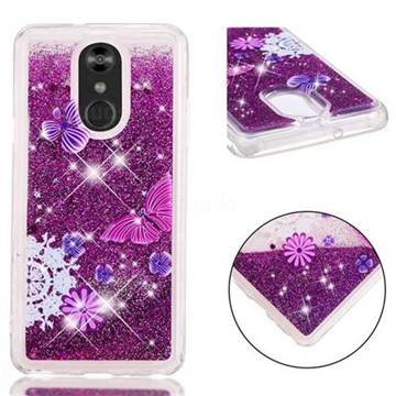 Purple Flower Butterfly Dynamic Liquid Glitter Quicksand Soft TPU Case for LG Stylo 4