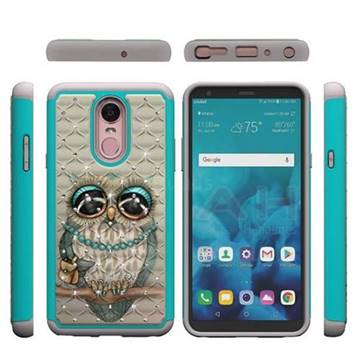 Sweet Gray Owl Studded Rhinestone Bling Diamond Shock Absorbing Hybrid Defender Rugged Phone Case Cover for LG Stylo 4