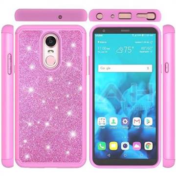 Glitter Rhinestone Bling Shock Absorbing Hybrid Defender Rugged Phone Case Cover for LG Stylo 4 - Pink