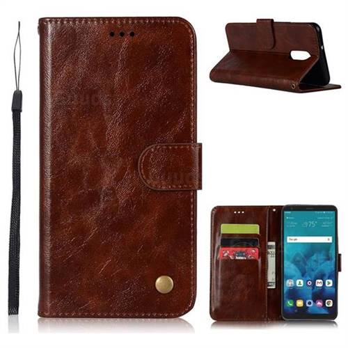 Luxury Retro Leather Wallet Case for LG Stylo 4 - Brown