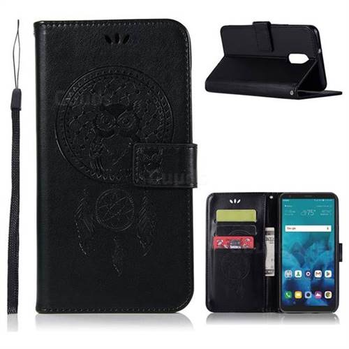 Intricate Embossing Owl Campanula Leather Wallet Case for LG Stylo 4 - Black