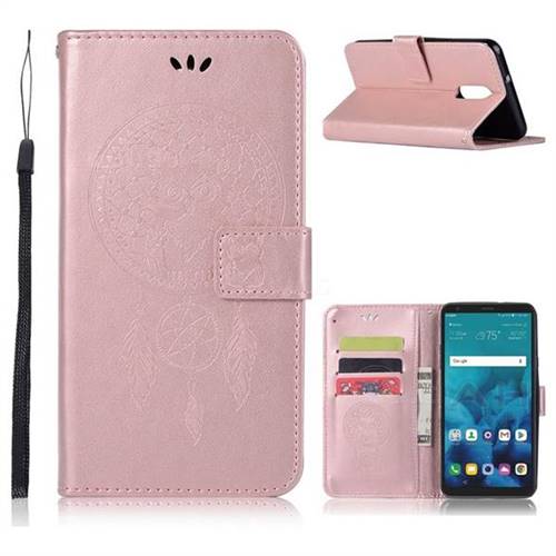Intricate Embossing Owl Campanula Leather Wallet Case for LG Stylo 4 - Rose Gold