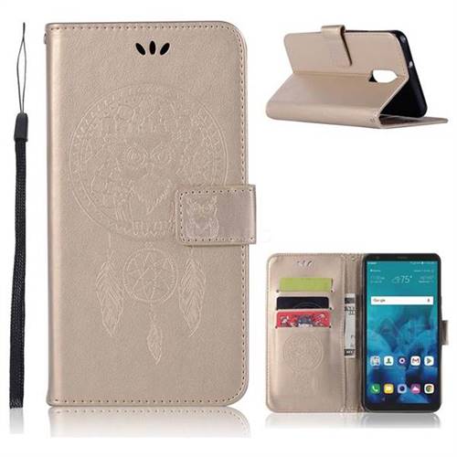 Intricate Embossing Owl Campanula Leather Wallet Case for LG Stylo 4 - Champagne