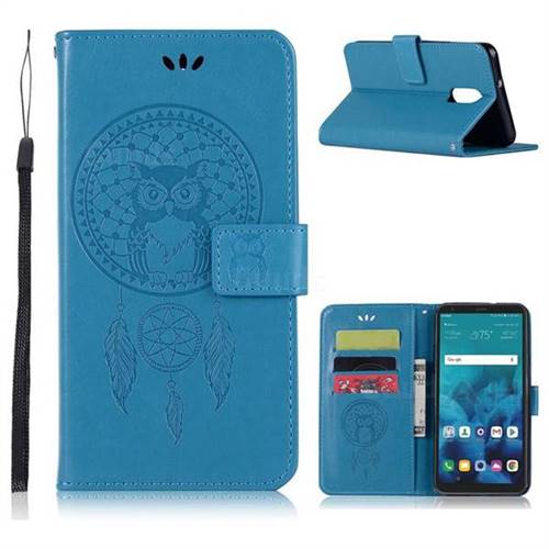 Intricate Embossing Owl Campanula Leather Wallet Case for LG Stylo 4 - Blue