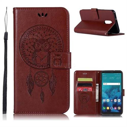 Intricate Embossing Owl Campanula Leather Wallet Case for LG Stylo 4 - Brown