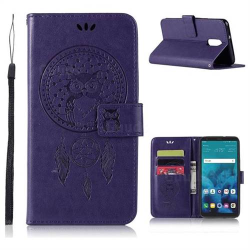 Intricate Embossing Owl Campanula Leather Wallet Case for LG Stylo 4 - Purple