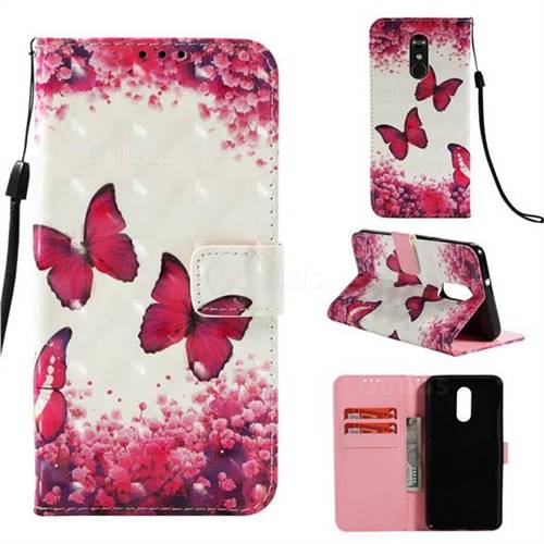 Rose Butterfly 3D Painted Leather Wallet Case for LG Stylo 4