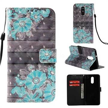 Blue Flower 3D Painted Leather Wallet Case for LG Stylo 4