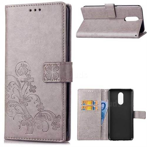 Embossing Imprint Four-Leaf Clover Leather Wallet Case for LG Stylo 4 - Grey