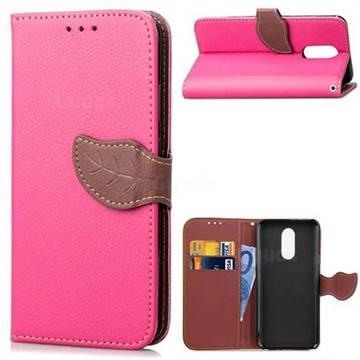 Leaf Buckle Litchi Leather Wallet Phone Case for LG Stylo 4 - Rose