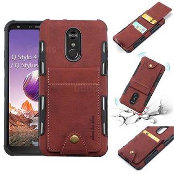 Woven Pattern Multi-function Leather Phone Case for LG Stylo 4 - Brown