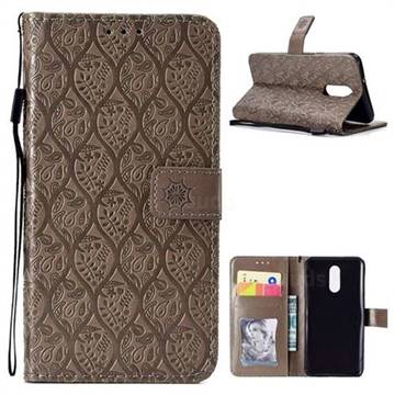 Intricate Embossing Rattan Flower Leather Wallet Case for LG Stylo 4 - Grey