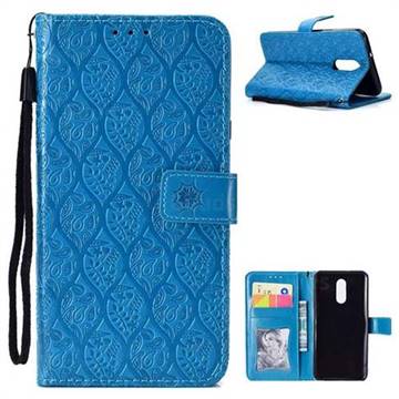 Intricate Embossing Rattan Flower Leather Wallet Case for LG Stylo 4 - Blue