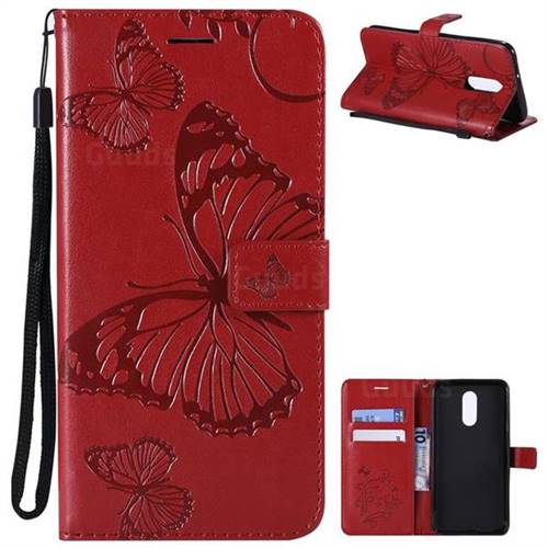 Embossing 3D Butterfly Leather Wallet Case for LG Stylo 4 - Red