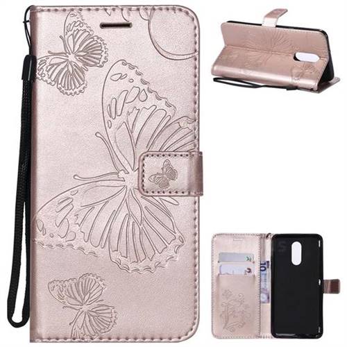 Embossing 3D Butterfly Leather Wallet Case for LG Stylo 4 - Rose Gold