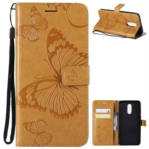 Embossing 3D Butterfly Leather Wallet Case for LG Stylo 4 - Yellow