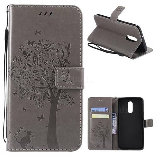 Embossing Butterfly Tree Leather Wallet Case for LG Stylo 4 - Grey