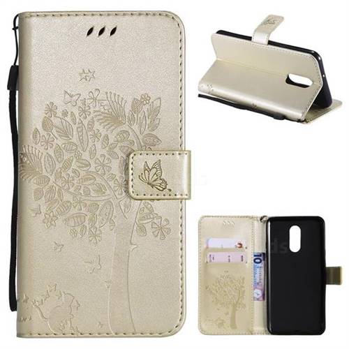 Embossing Butterfly Tree Leather Wallet Case for LG Stylo 4 - Champagne